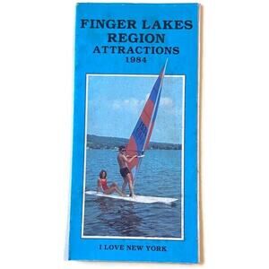 New York Map 1984 Finger Lakes Region Attractions Skiing Harvest Lacrosse